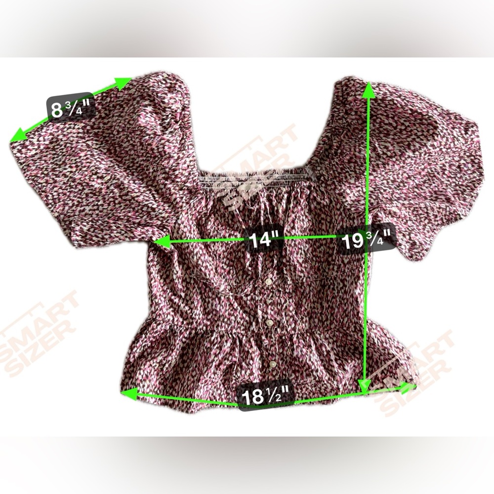 Universal Thread Peasant Blouse Puff Sleeves, Smocked Waist Button Pink Sz Small - Picture 4 of 7